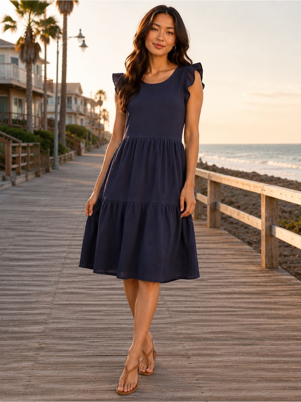 LOFT dark blue Tiered Midi Dress